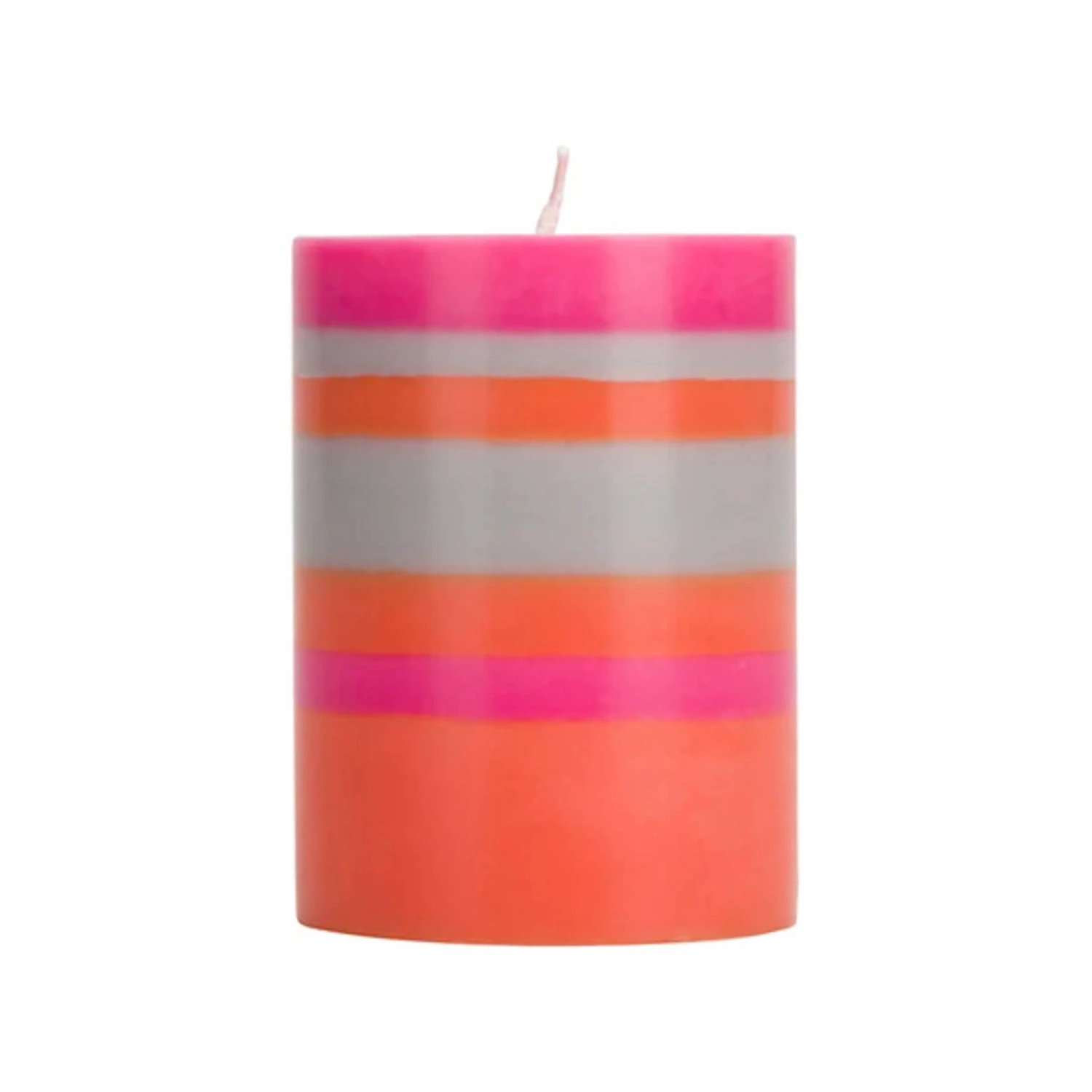 Striped Pillar Candle, Orange & Pink, 10cm 1 Striped Pillar Candle, Orange & Pink, 10cm