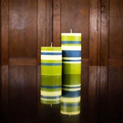 Striped Pillar Candle, Olive & Navy, 10cm -De Buyer Store BX0021StripedPillarCandle Olive Navy 10cmlife2