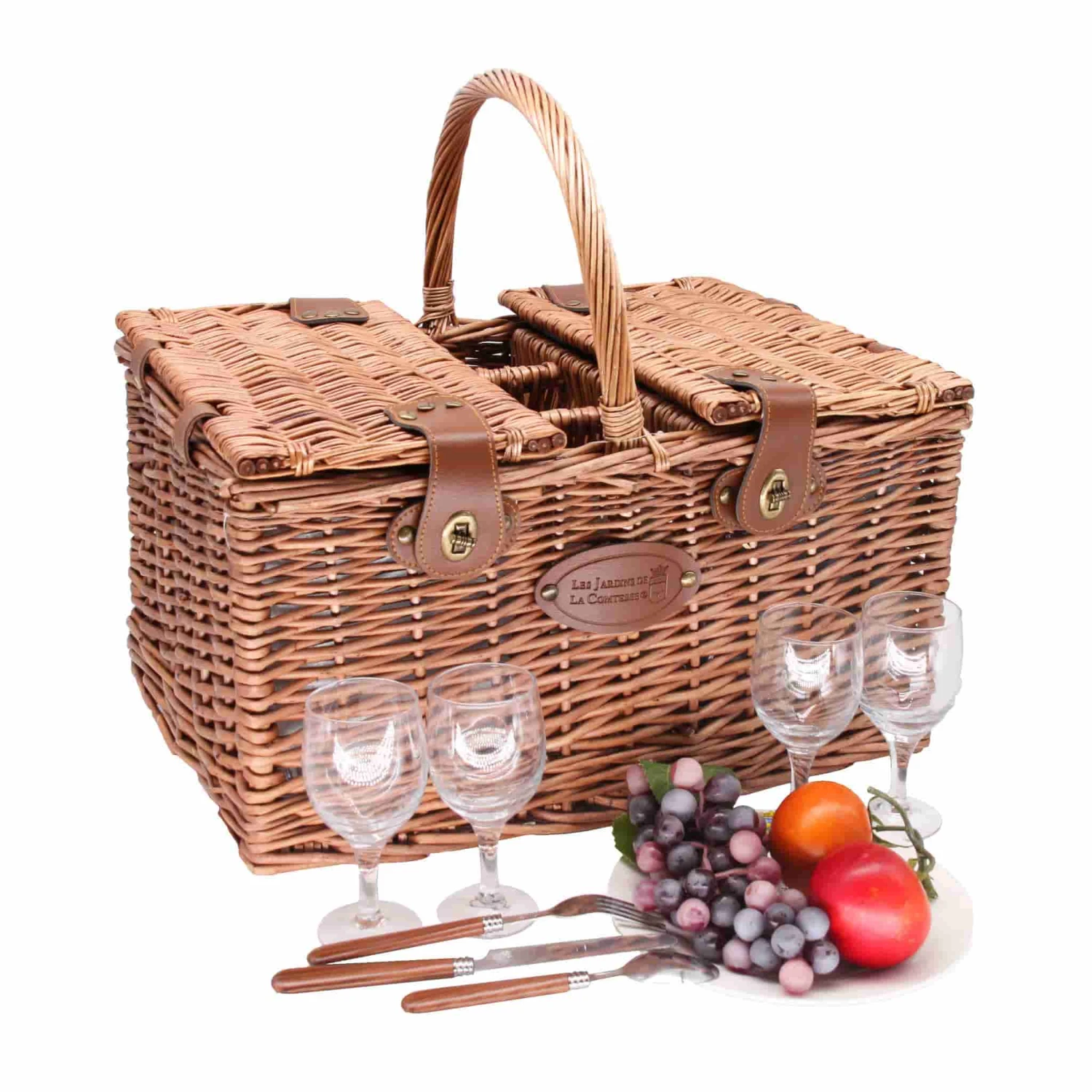 Saint-Germain Green Gingham Picnic Basket, 4 Person 2 Saint-Germain Green Gingham Picnic Basket, 4 Person - Image 2