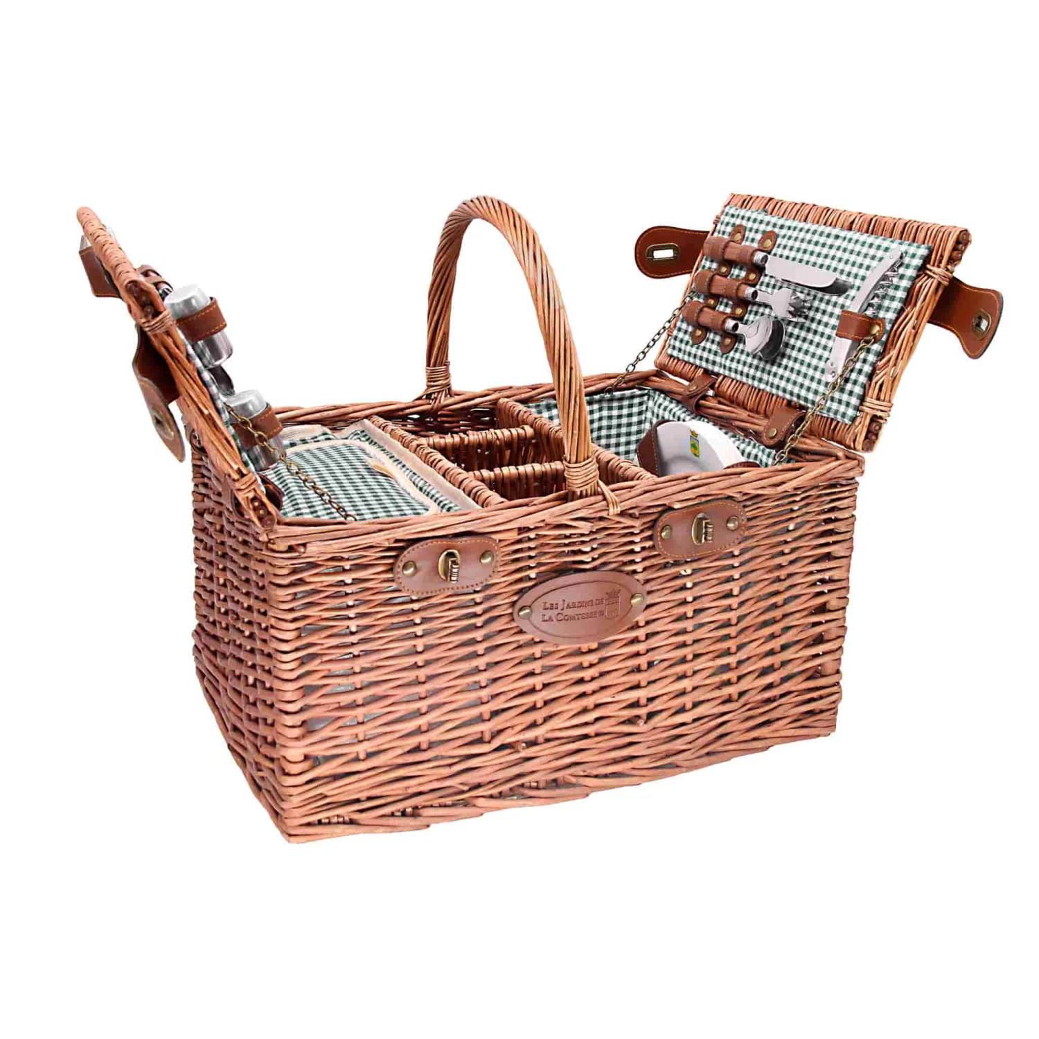 Saint-Germain Green Gingham Picnic Basket, 4 Person 1 Saint-Germain Green Gingham Picnic Basket, 4 Person