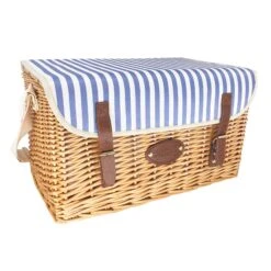 Saint-Malo Blue Striped Picnic Basket With Table, 4 Person -De Buyer Store JD0014Saint MaloBlueStripedPicnicBasketwithTable 4Person1