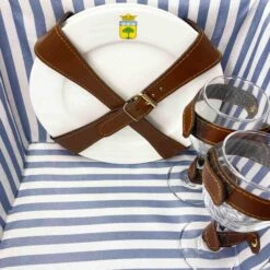 Saint-Malo Blue Striped Picnic Basket With Table, 4 Person -De Buyer Store JD0014Saint MaloBlueStripedPicnicBasketwithTable 4Person3