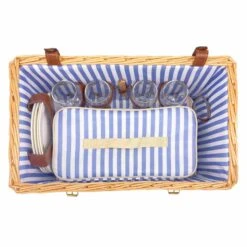 Saint-Malo Blue Striped Picnic Basket With Table, 4 Person -De Buyer Store JD0014Saint MaloBlueStripedPicnicBasketwithTable 4Person5