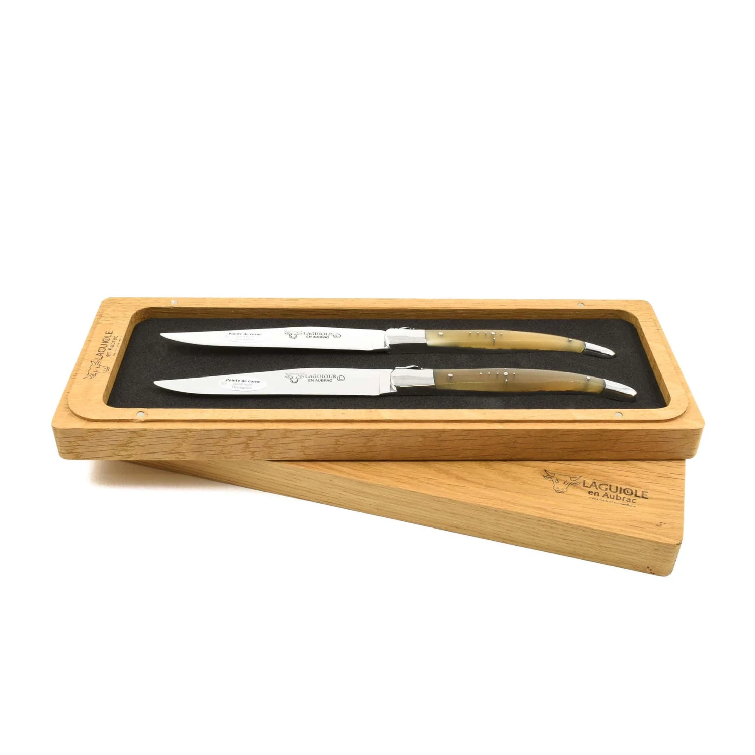 Laguiole En Aubrac Set Of 2 Steak Knives, Solid Horn 1 Laguiole En Aubrac Set Of 2 Steak Knives, Solid Horn