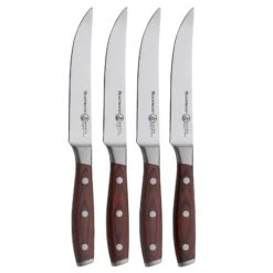 Messermeister Avanta Pakkawood 4 Piece Steak Knife Set, Brown