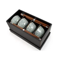 Blue & White Flower Rice Bowl Set With Chopsticks -De Buyer Store blue white flower rice bowl set with chopstick 3