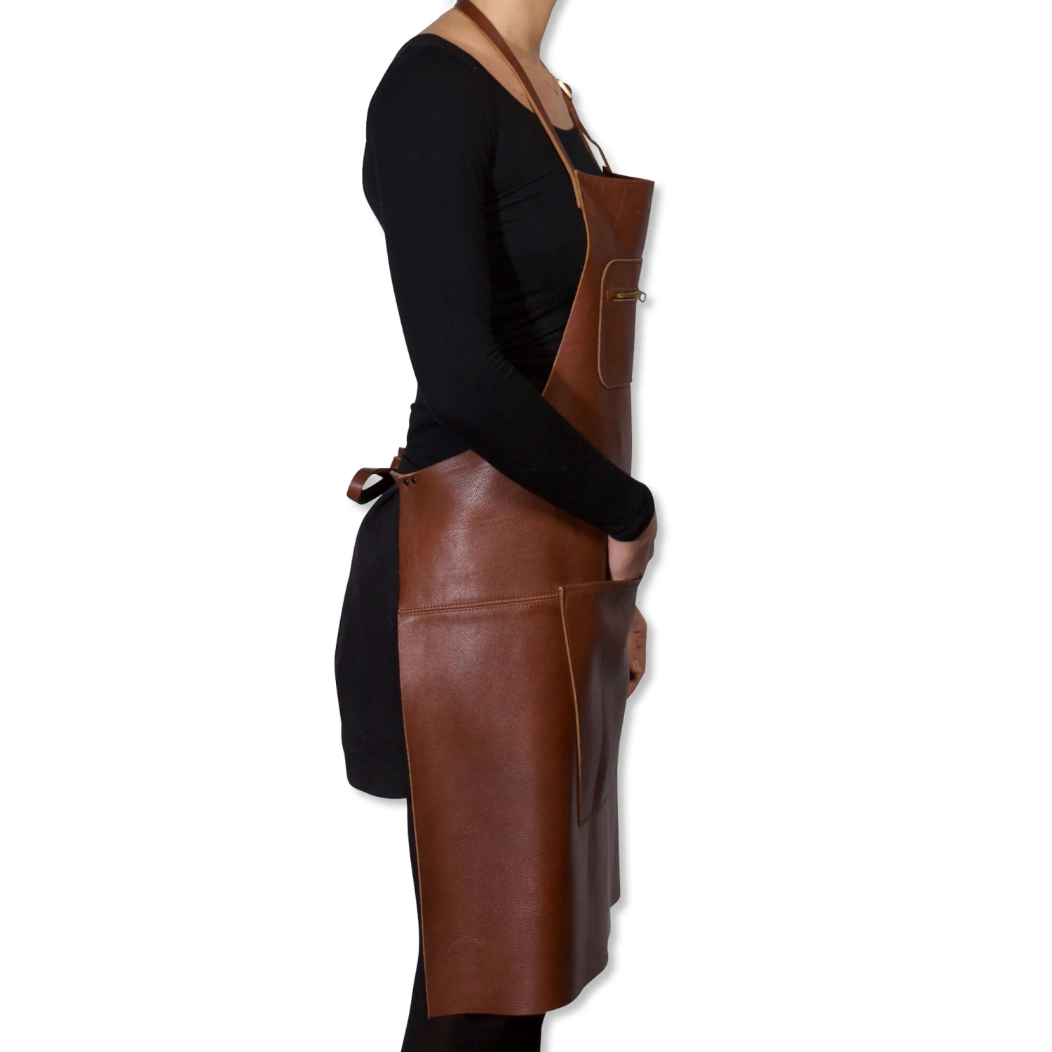 Dutchdeluxes Leather Zipper Apron In Classic Brown 3 Dutchdeluxes Leather Zipper Apron In Classic Brown - Image 3