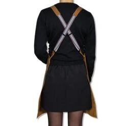 Dutchdeluxes Leather Suspender Apron In Vintage Camel -De Buyer Store dutch deluxes suspender leather apron vintage caramel model back