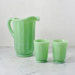 Mosser Glass Jade Milk Glass Tumbler -De Buyer Store lifestyle 0009 MosserGlassJadeMilkGlassPitcher Tumblers lifestyle MS0023 MS0025