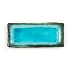 Oblong Turquoise Platter 9 Oblong Turquoise Platter -De Buyer Store rectangular serving plate turquoise 28.5cm x 12.5cm top