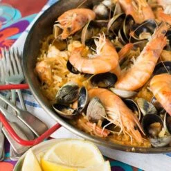 Steel 12 Person Paella Pan 40cm -De Buyer Store valencia fideua paella seafood recipe dish 2